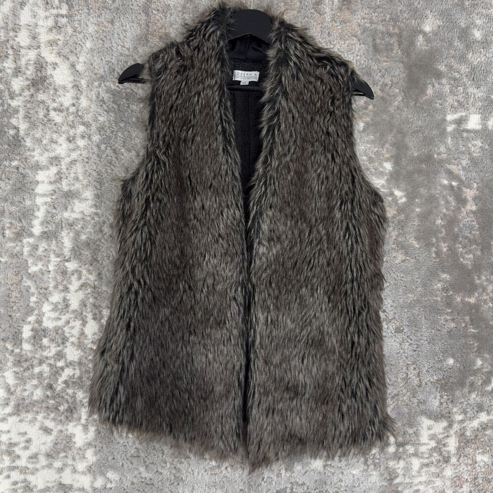 Joseph A Women Size M Faux Fur Chunky Knit Sleeveless Vest Gray Open Front Lined
